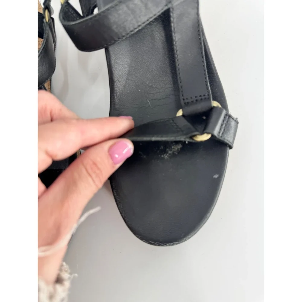 Teva Arrabelle Wedge Sandals‎ Women Size 7 Black Leather Cork Heel Strappy